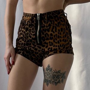 Unif cheetah print sued shorts